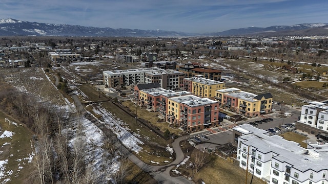 birds eye view of property with a mountain view