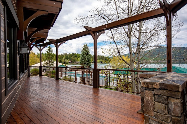 deck with a water view