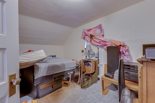 bedroom featuring lofted ceiling