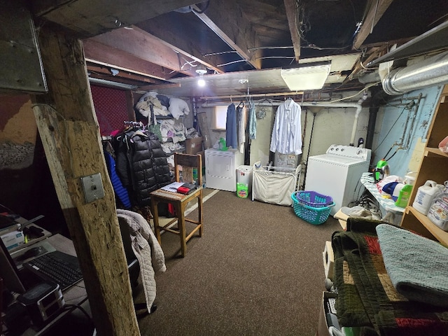 unfinished basement with washer / clothes dryer