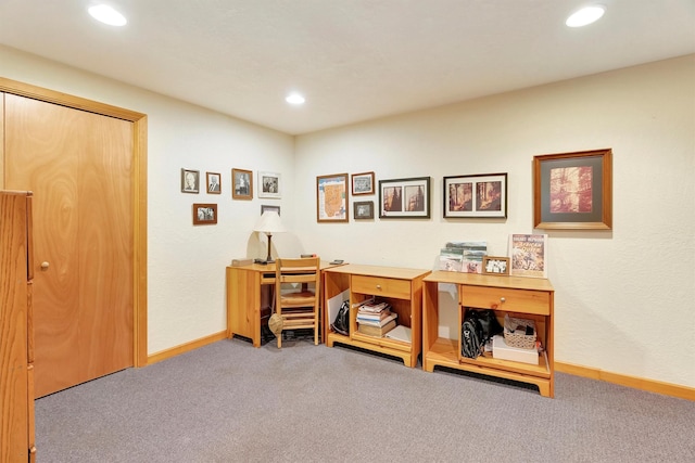 office with carpet floors, baseboards, and recessed lighting