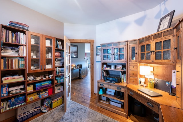 home office featuring wood finished floors