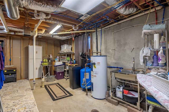 unfinished below grade area featuring water heater