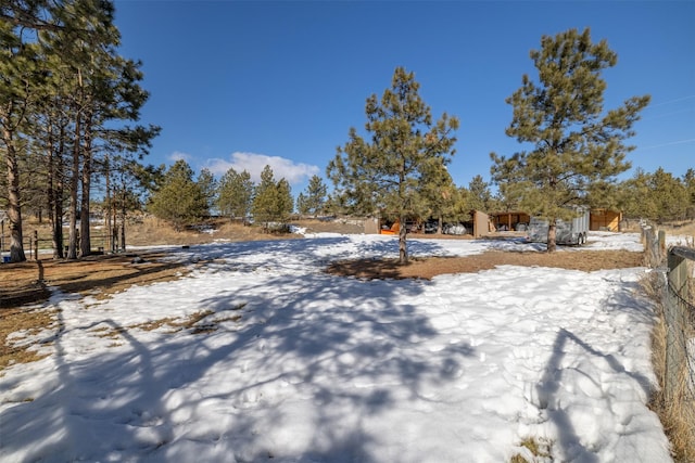 view of yard layered in snow