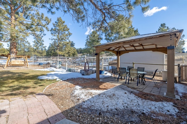 view of yard featuring a patio area, fence, and a gazebo