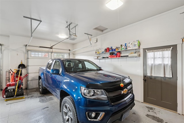 garage with a garage door opener