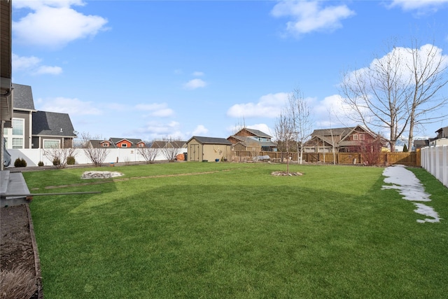 view of yard with a fenced backyard and a residential view