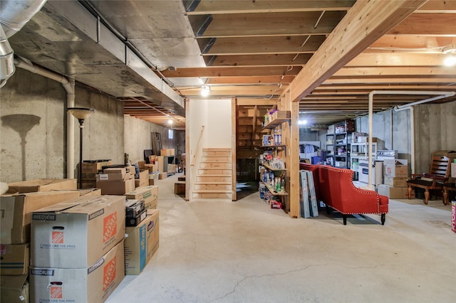 unfinished basement with stairs