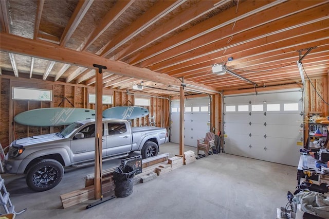 garage with a garage door opener