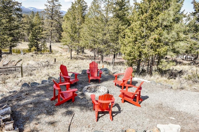 view of yard featuring a fire pit