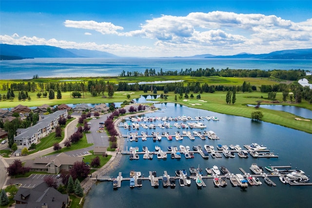 aerial view with a water and mountain view