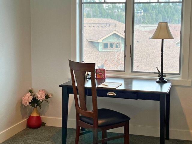 interior space featuring carpet floors, a wealth of natural light, and baseboards