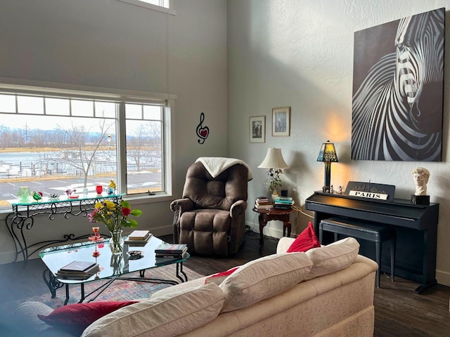 living room featuring baseboards and wood finished floors