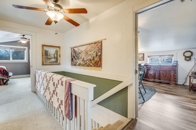 corridor featuring a wealth of natural light, baseboards, and wood finished floors