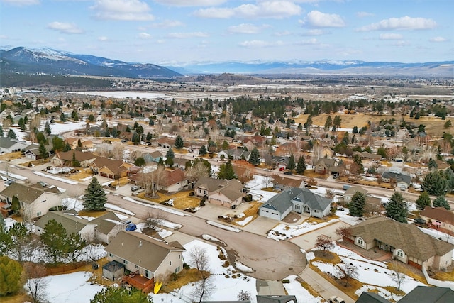 bird's eye view with a residential view and a mountain view