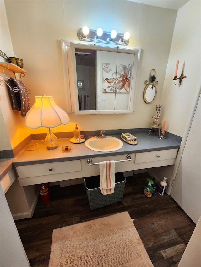 bathroom featuring wood finished floors and vanity