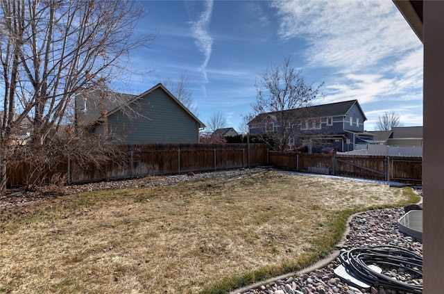 view of yard with a fenced backyard