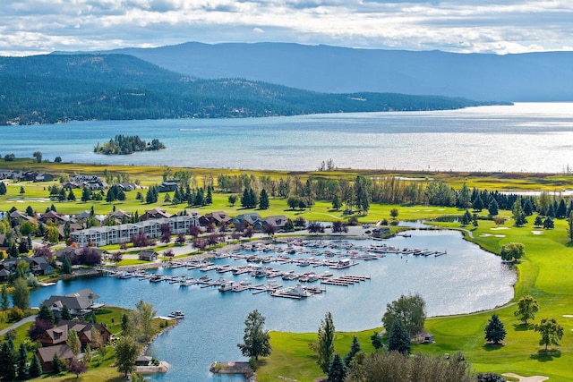 aerial view with a water and mountain view