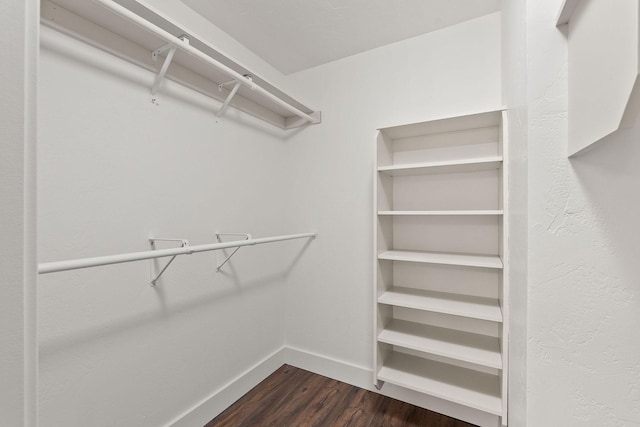 spacious closet with dark wood-style floors