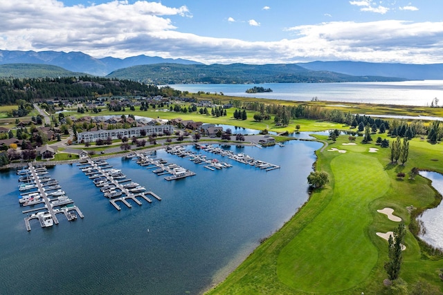 aerial view with a water and mountain view