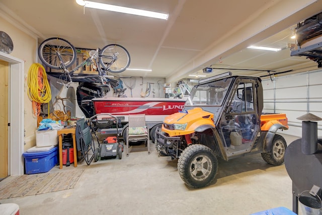 garage with a garage door opener