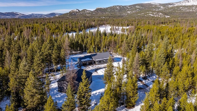 aerial view with a mountain view and a view of trees