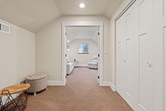230 Forest Edge Trl, Kalispell, MT 59901 - living area with recessed lighting, baseboards, lofted ceiling, and carpet