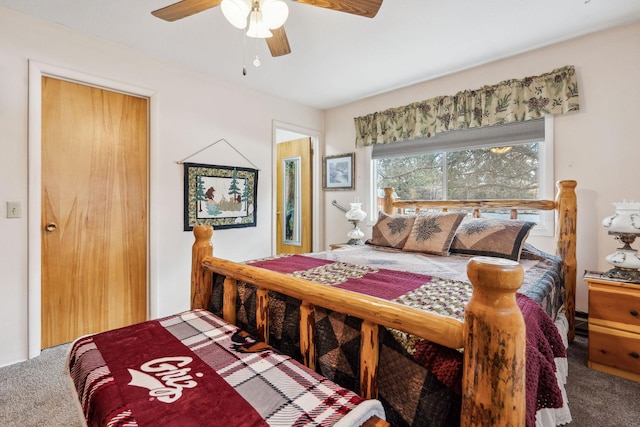 bedroom featuring carpet and ceiling fan