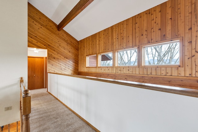 297 Christofferson Ln, Corvallis, MT 59828 - hallway with wooden walls and carpet floors