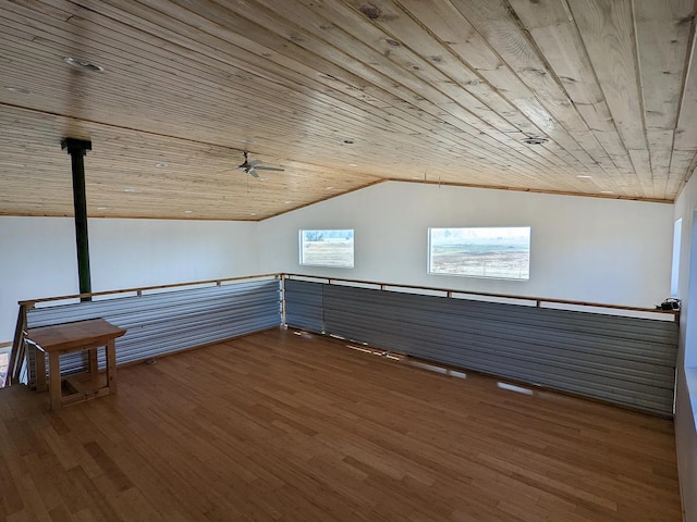 additional living space with lofted ceiling, wooden ceiling, and wood finished floors