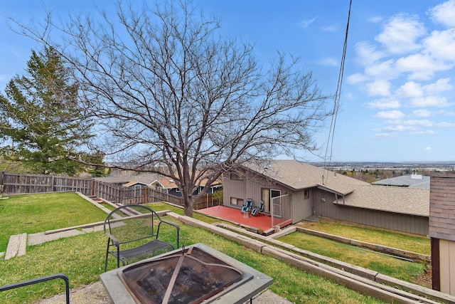 325 28th Ave NW, Great Falls, MT 59404 - view of yard featuring a fenced backyard, a fire pit, and a deck