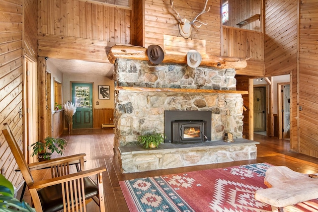 437 Tie Chute Ln, Florence, MT 59833 - living area with wood walls and wood-type flooring