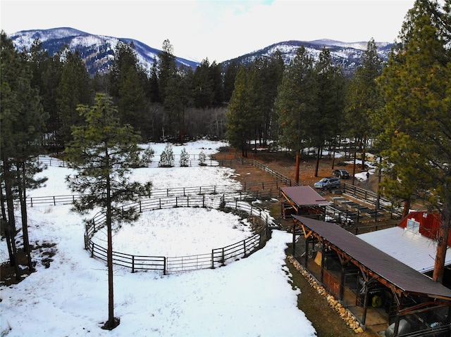 view of community with a forest view and a mountain view