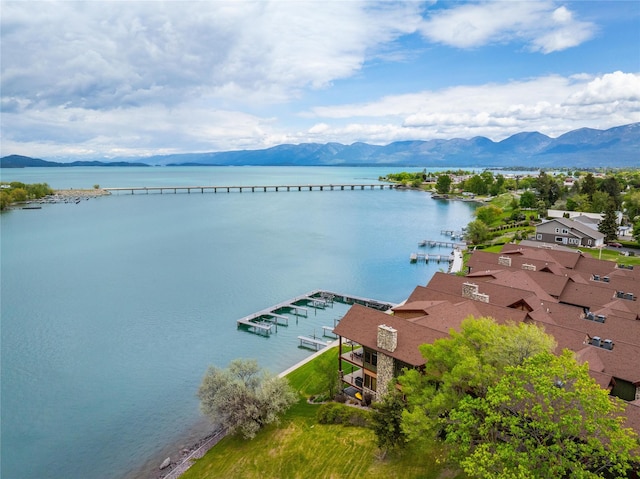 aerial view with a water and mountain view