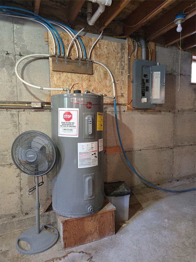 utilities with electric panel and water heater