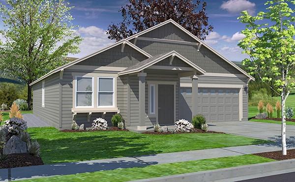 view of front of property with a garage, concrete driveway, and a front yard