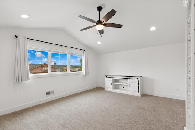 154 W Swift Creek Way, Kalispell, MT 59901 - additional living space featuring a ceiling fan, lofted ceiling, carpet, and recessed lighting