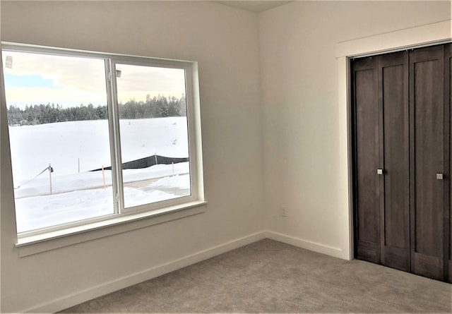 unfurnished bedroom featuring carpet floors, a closet, and baseboards