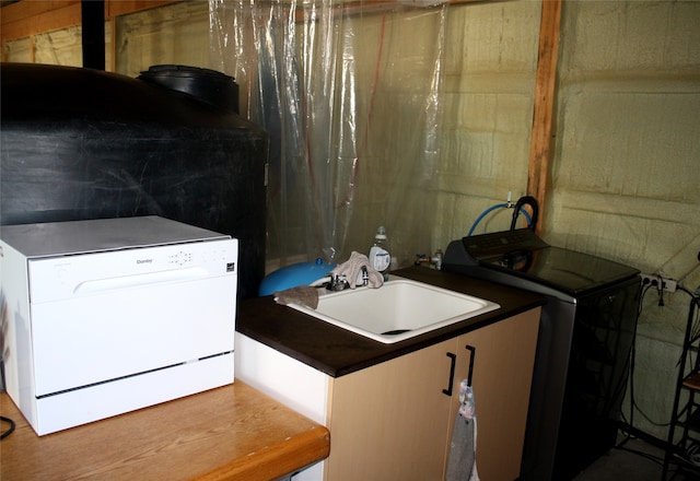 interior space featuring washer / clothes dryer, laundry area, and a sink