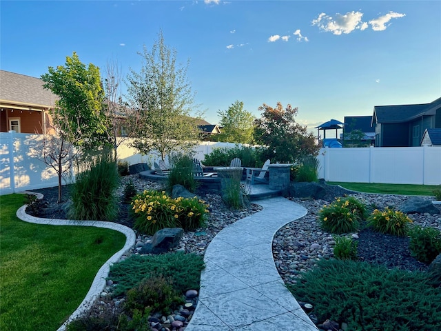 view of yard with a patio and a fenced backyard