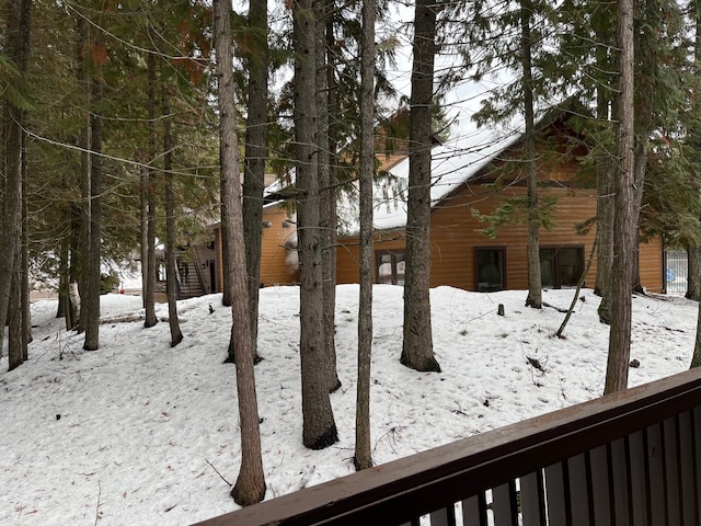 view of yard covered in snow