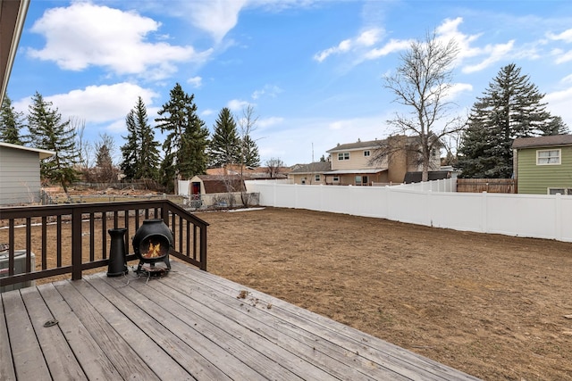 deck with a fenced backyard