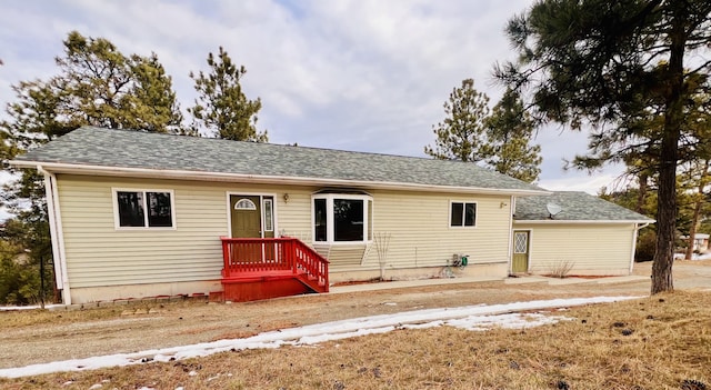 ranch-style house with roof with shingles