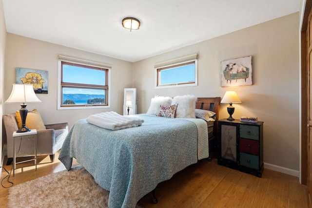 bedroom featuring wood finished floors and baseboards