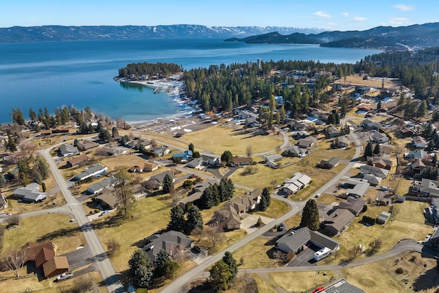 aerial view with a water and mountain view