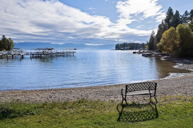 water view featuring a dock