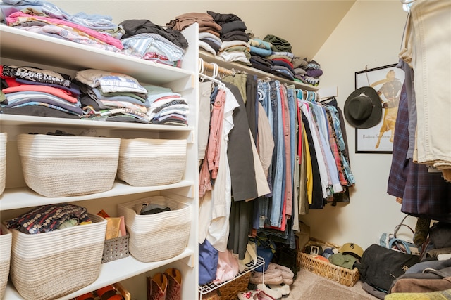 spacious closet featuring carpet flooring