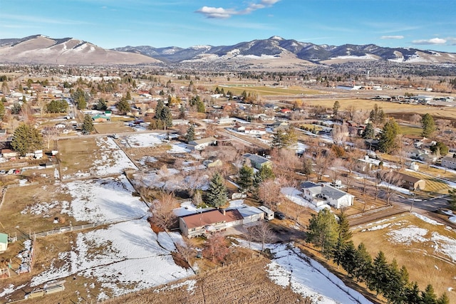 birds eye view of property featuring a mountain view and a residential view