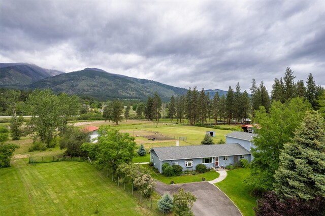 drone / aerial view featuring a mountain view