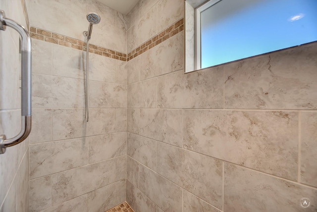 interior details featuring a tile shower